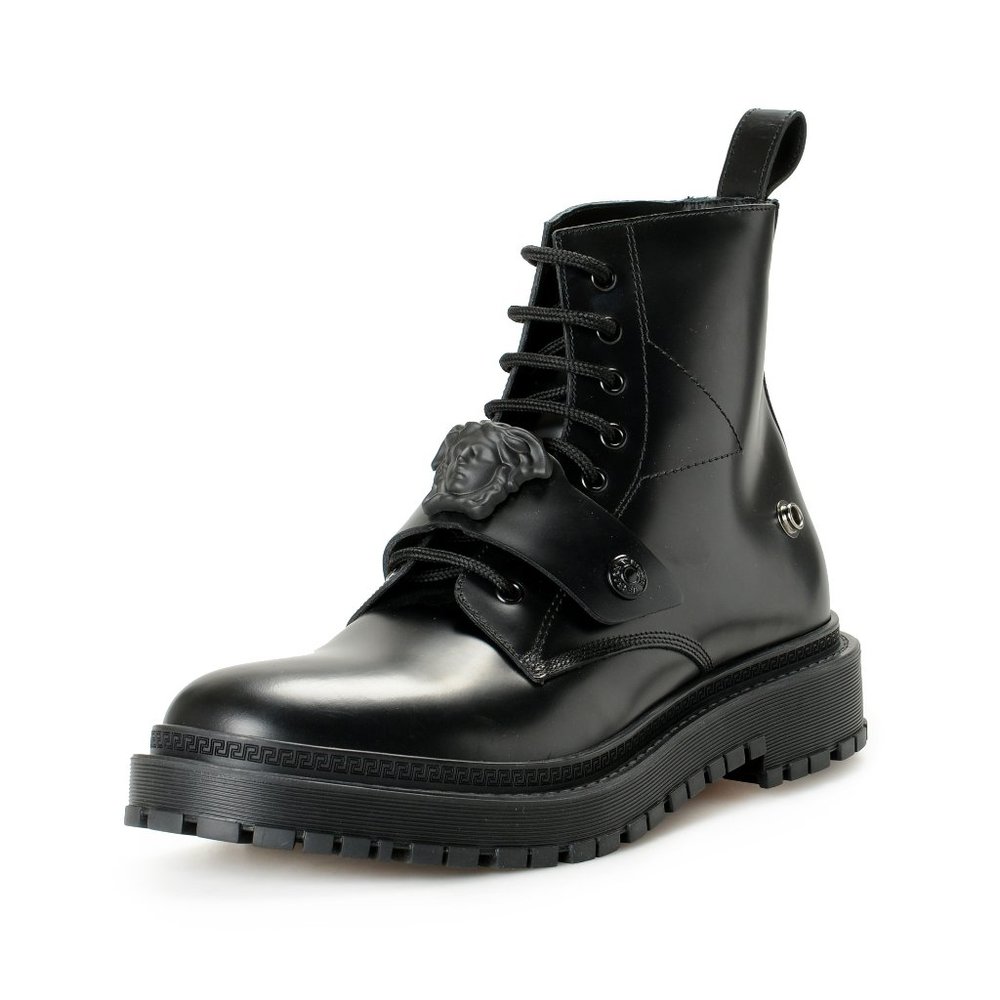 Versace Men's Ultra Black Leather Medusa Ankle Boots Shoes